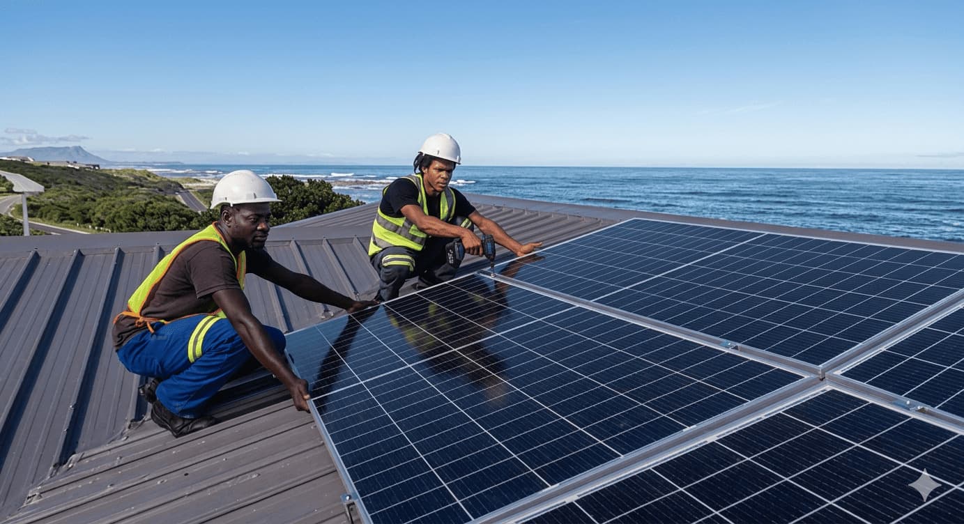 Commercial rooftop solar installation with extensive panel array